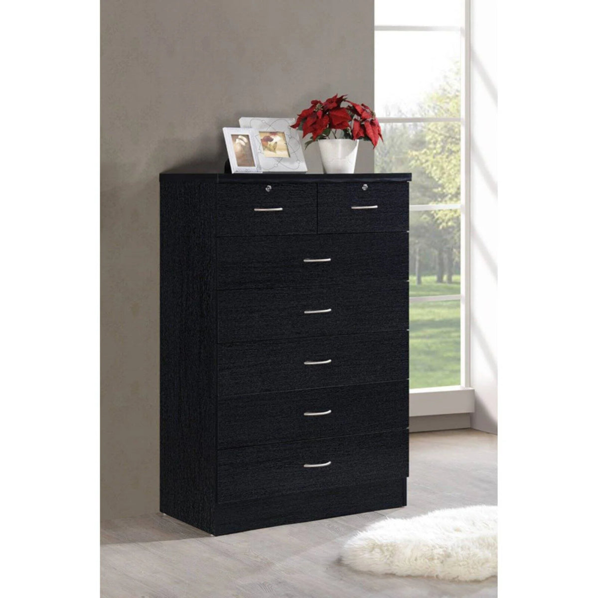 7 Drawer Wooden Dresser Chest with 2 Top Locks, Cherry E98814