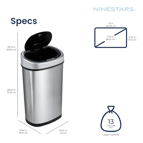 Automatic Touchless Infrared Motion Sensor Trash Can, 13 Gal 50L, Stainless Steel R778
