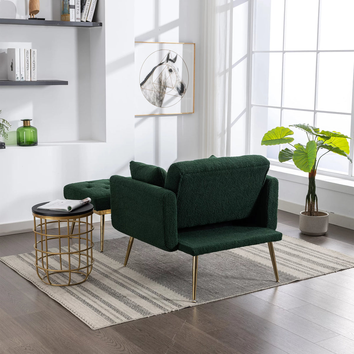 Green Tufted Accent Chair with Ottoman N6902