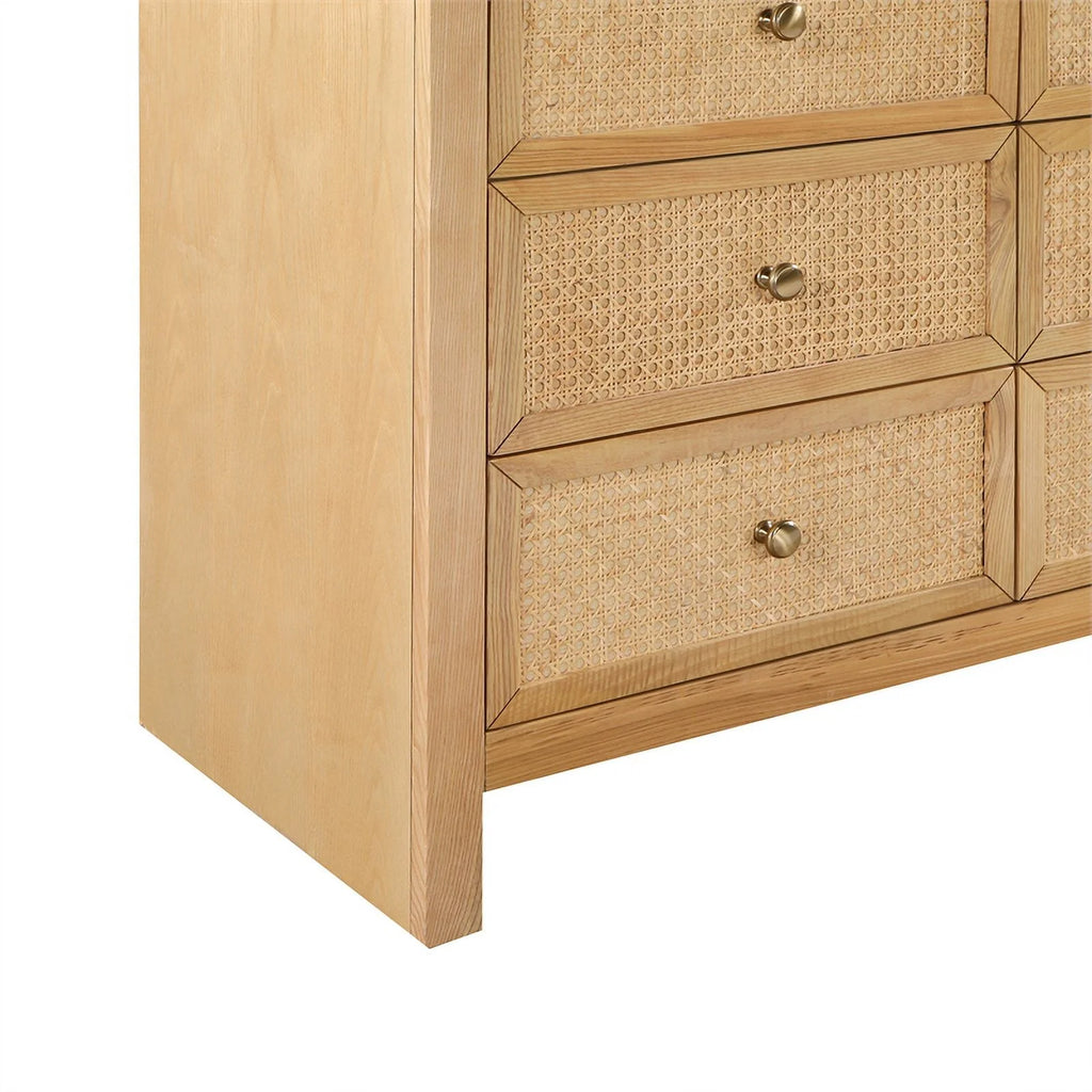 Brown 9-Drawer Rattan Wood Dresser R20521
