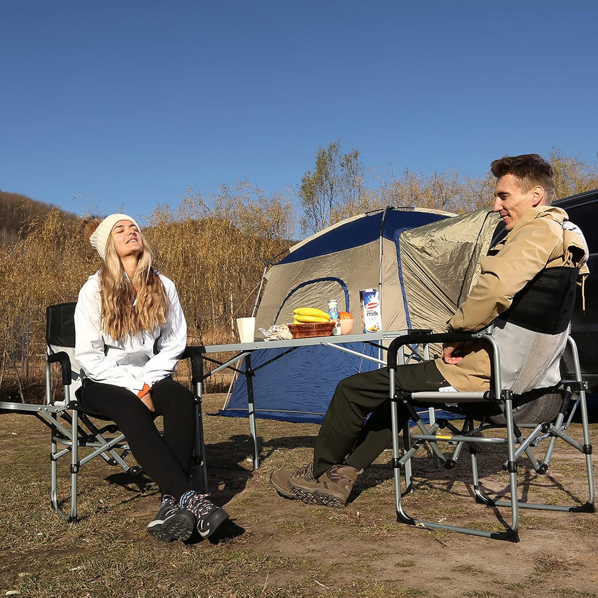 Camping Chair with Handle and Side Table, 2 Pack W639