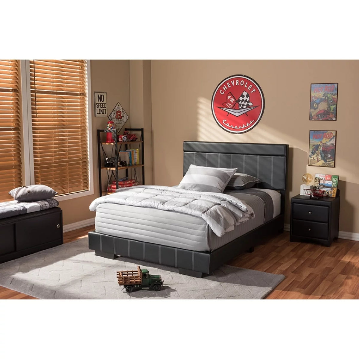 Black Faux Leather Full Size Platform Bed C4870