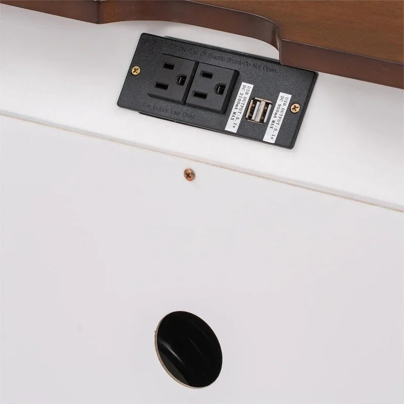 Solid Wood Nightstand with USB Charging Port and Three Drawers F5111
