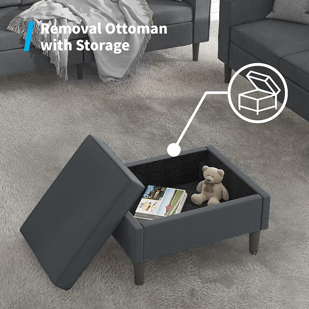 Beige 3 Pcs Convertible Sectional Sofa with Storage Ottoman W775538