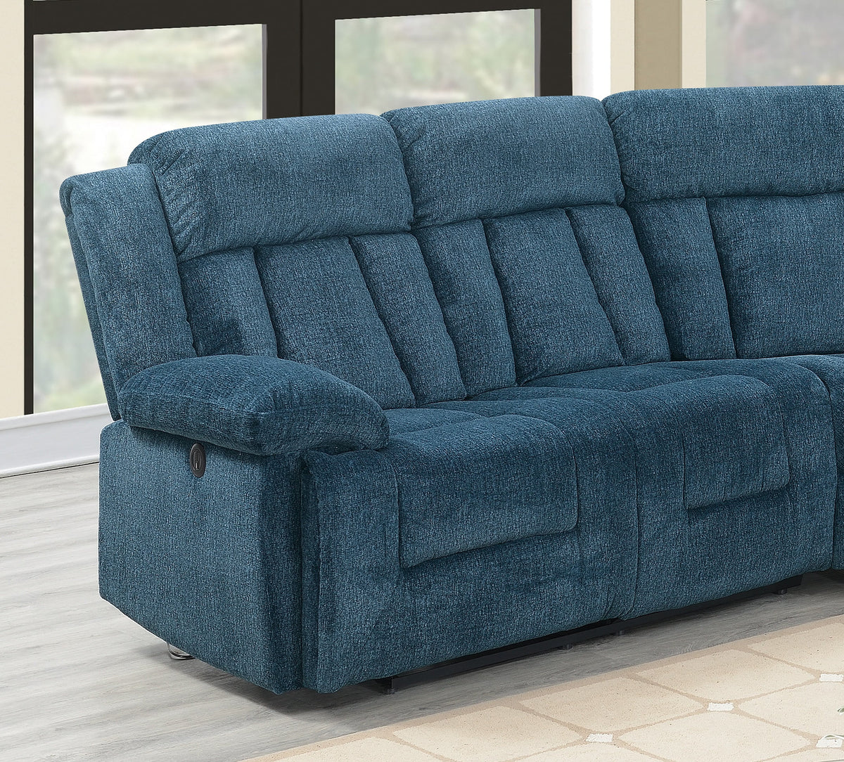 Dark Blue Chenille Reclining Sectional Sofa Set 3pcs T8318
