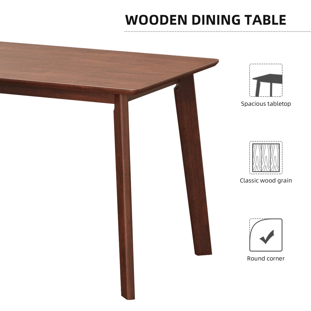5 Pieces Dining Table Set with 4 Chairs Solid Rubberwood C80467