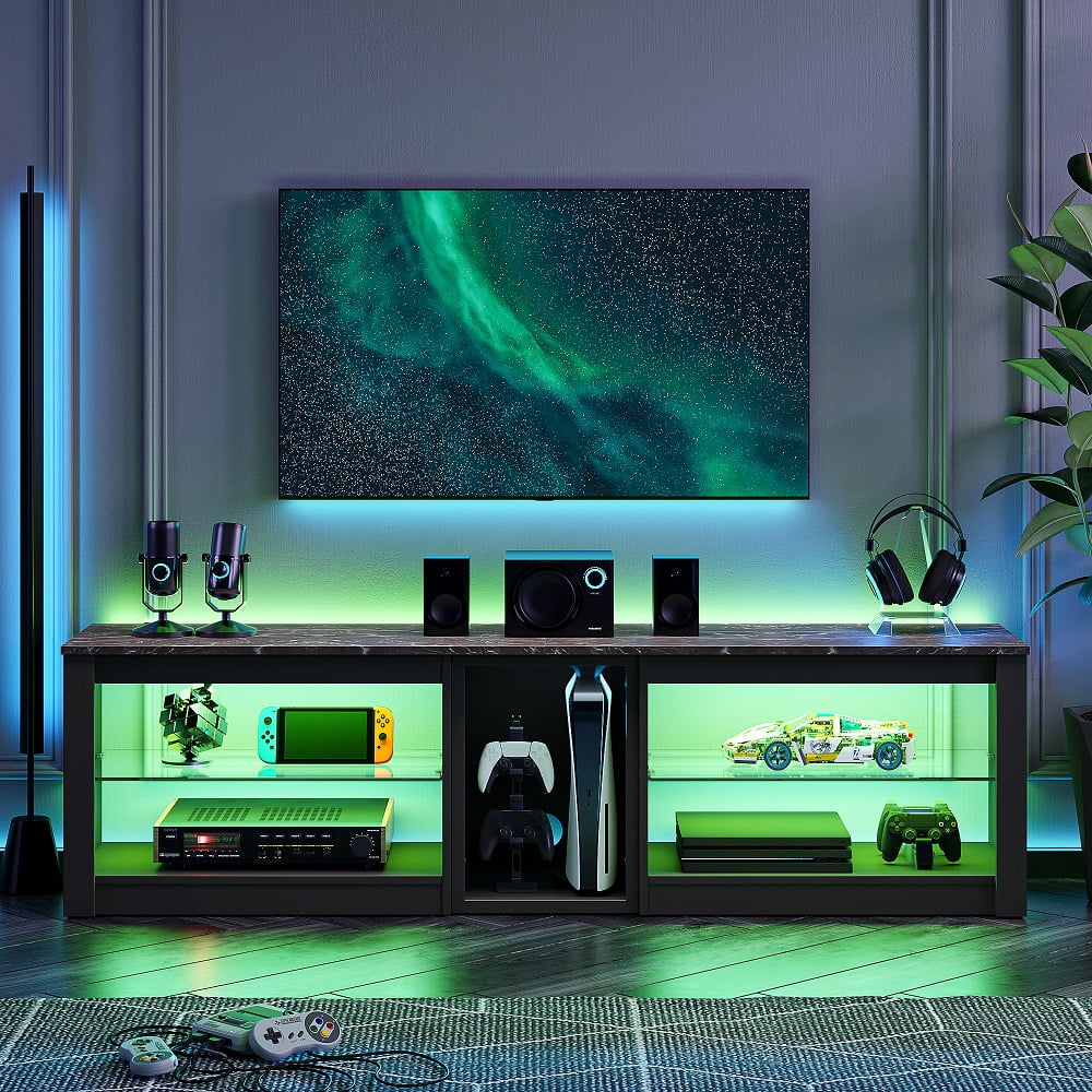 Black Marble TV Stand with LED Light S12331