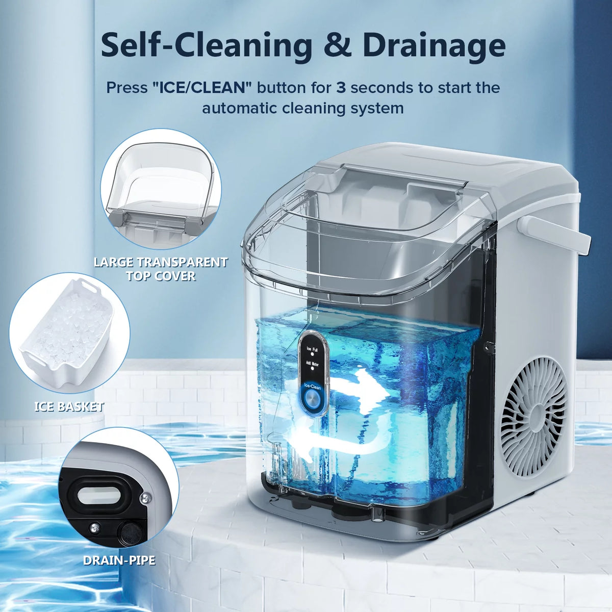 Nugget Ice Maker Countertop with Soft Chewable Pellet Ice, 34lbs/24H, Self-Cleaning, Gray F51348