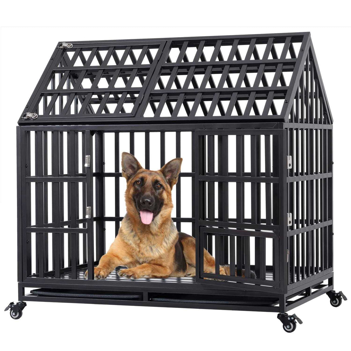 Heavy Duty Metal Dog Crate with 4 Lockable Wheels I765