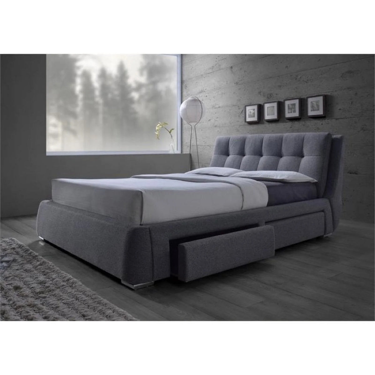 Gray Upholstered Fabric Queen Bed with Storage C3056