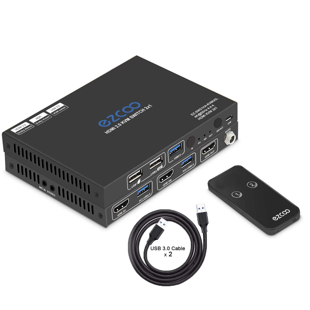 USB 3.0 KVM Switch HDMI 2-Port 4K60 with Stereo Audio Extractor U7660