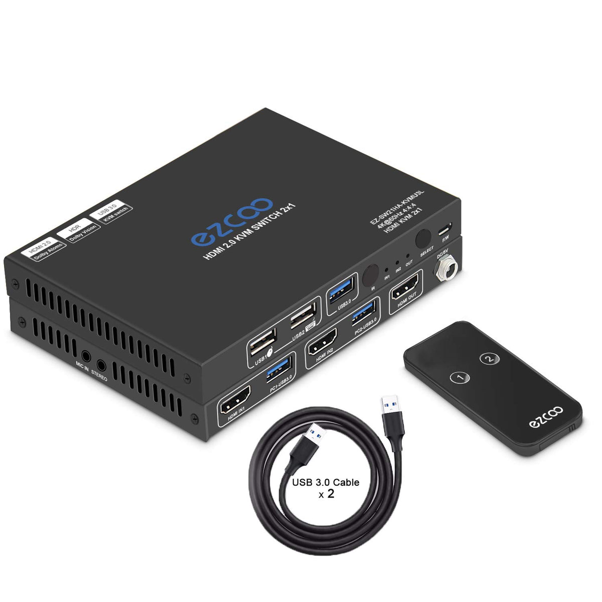 USB 3.0 KVM Switch HDMI 2-Port 4K60 with Stereo Audio Extractor U7660