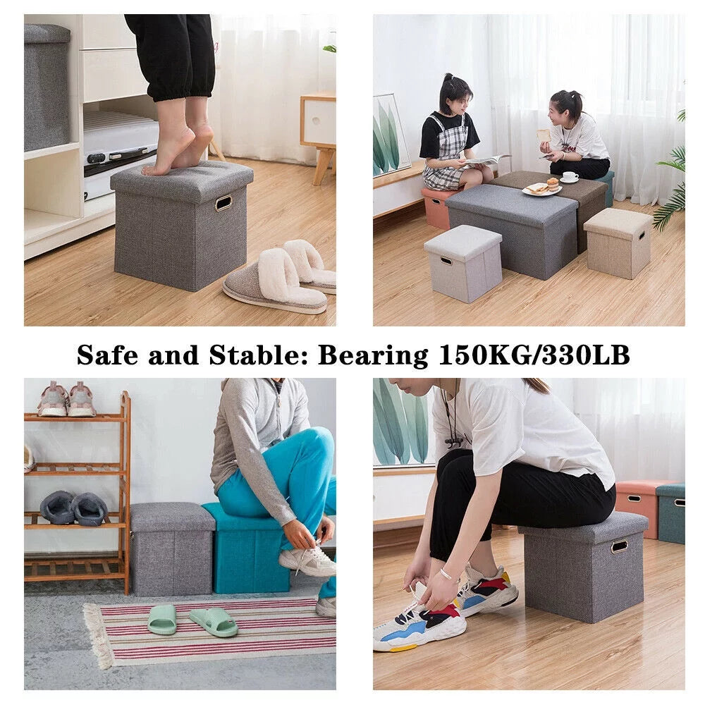 11.8'' Linen Foldable Storage Ottoman E89745