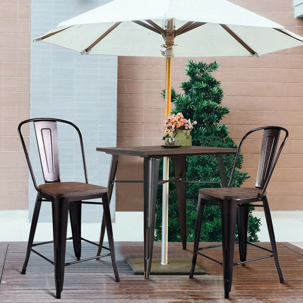 2 PC Metal Wood Counter Stool Z90975