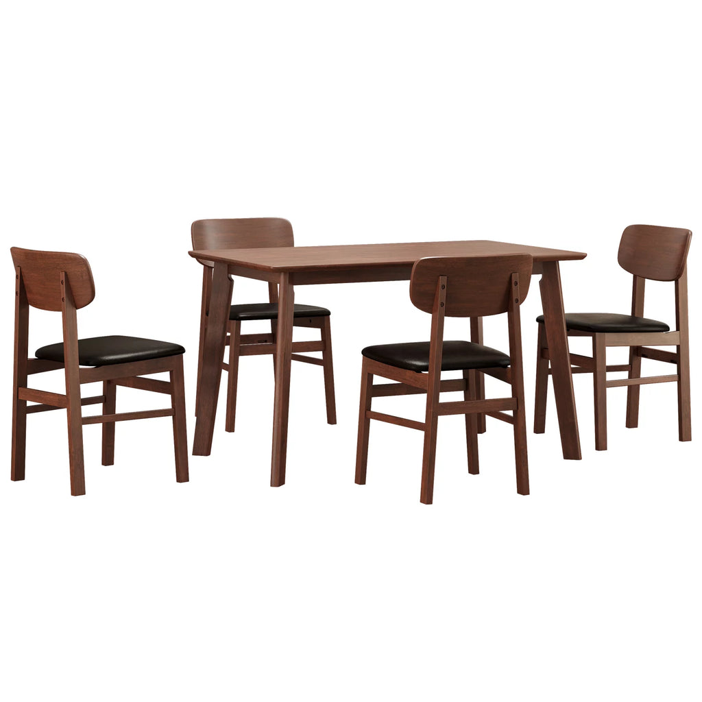 5 Pieces Dining Table Set with 4 Chairs Solid Rubberwood C80467