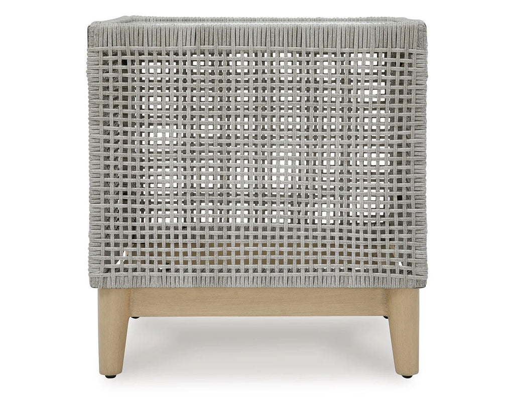 Gray Light Brown Resin Wicker End Table with Tempered Glass Tabletop O777