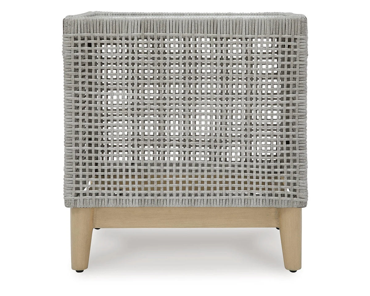 Gray Light Brown Resin Wicker End Table with Tempered Glass Tabletop O777