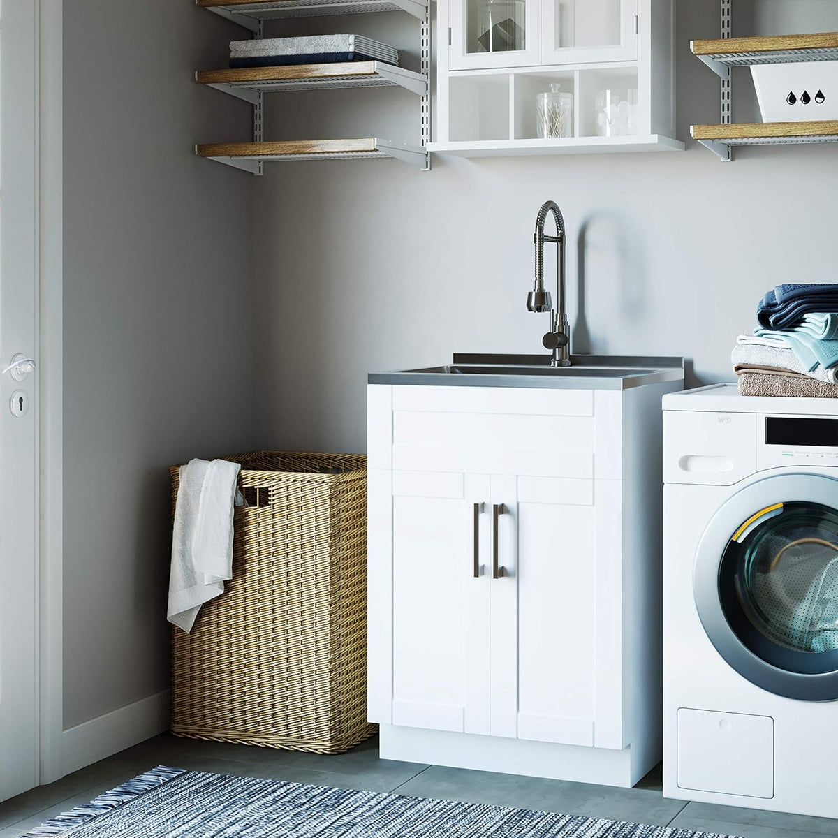 24 inch Laundry Cabinet with Faucet and Stainless Steel Sink K10096