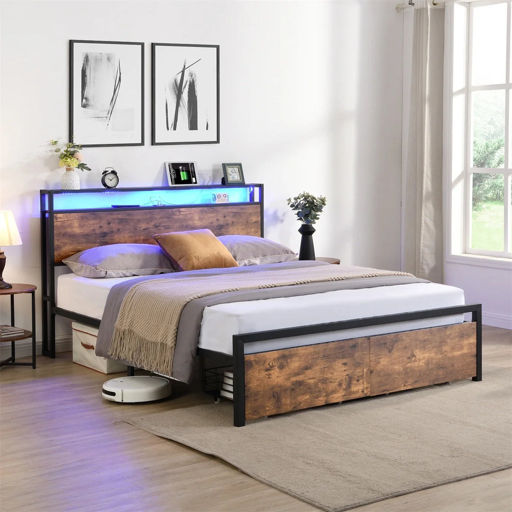 Queen Bed Frame with Headboard and 2 Storage Drawers H552787