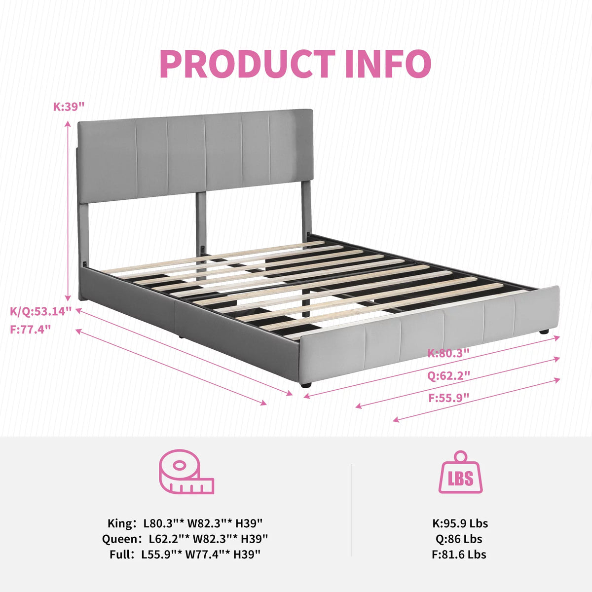 Full Size Platform Bed Frame with 4 Storage Drawers and Headboard C669012