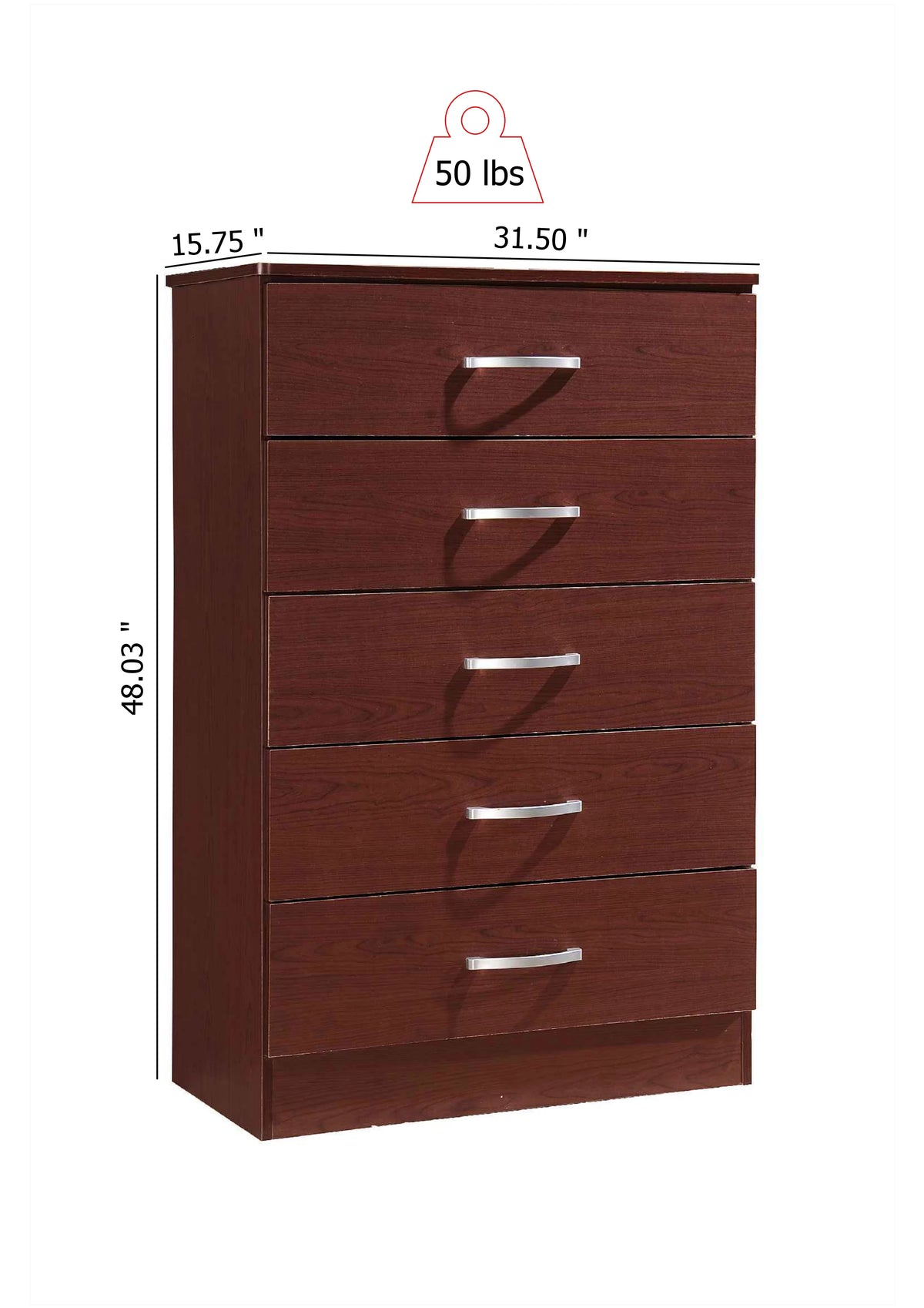 5 Drawer Brown Wood Chest K49976