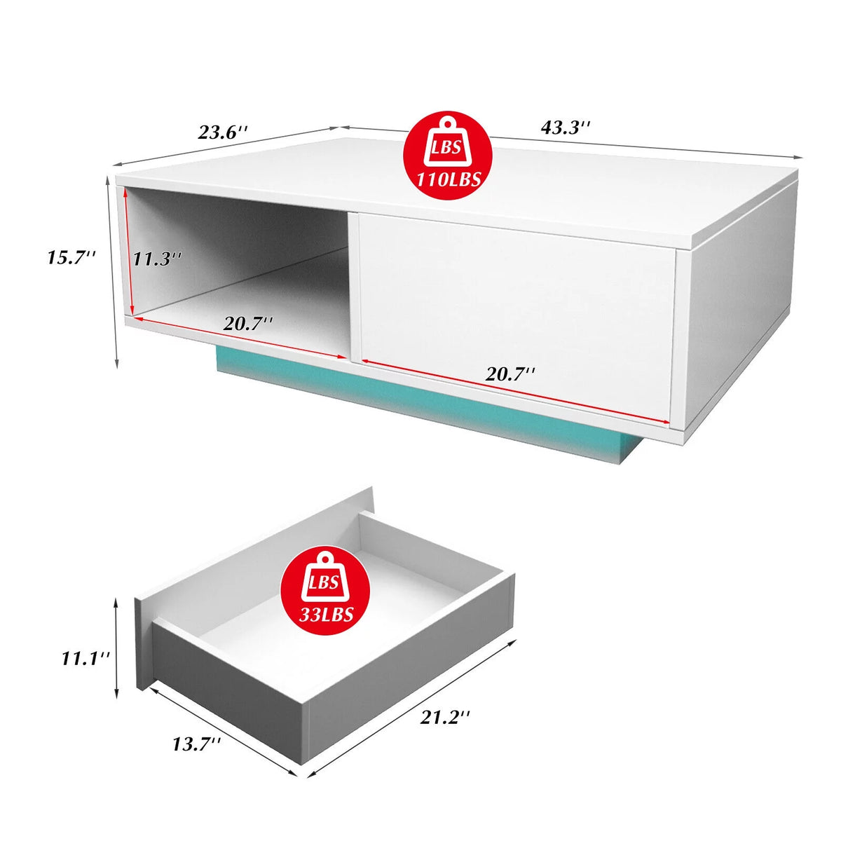 Oversized High Gloss Coffee Table with Drawer Z67442