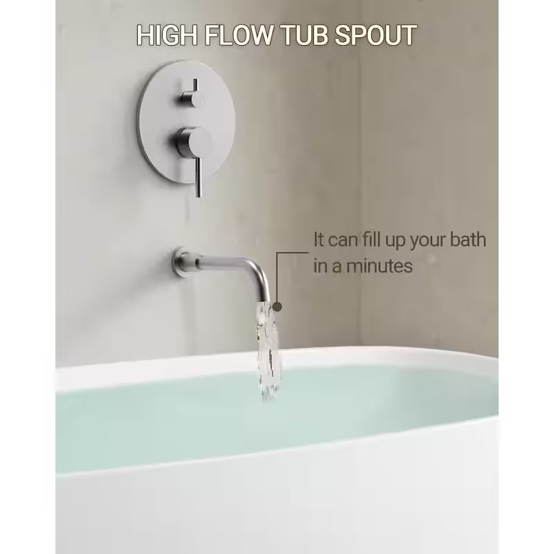 10 in. 3-Spray Wall Mount Shower Head and Tub Faucet 2.5 GPM Brushed Nickel P10610