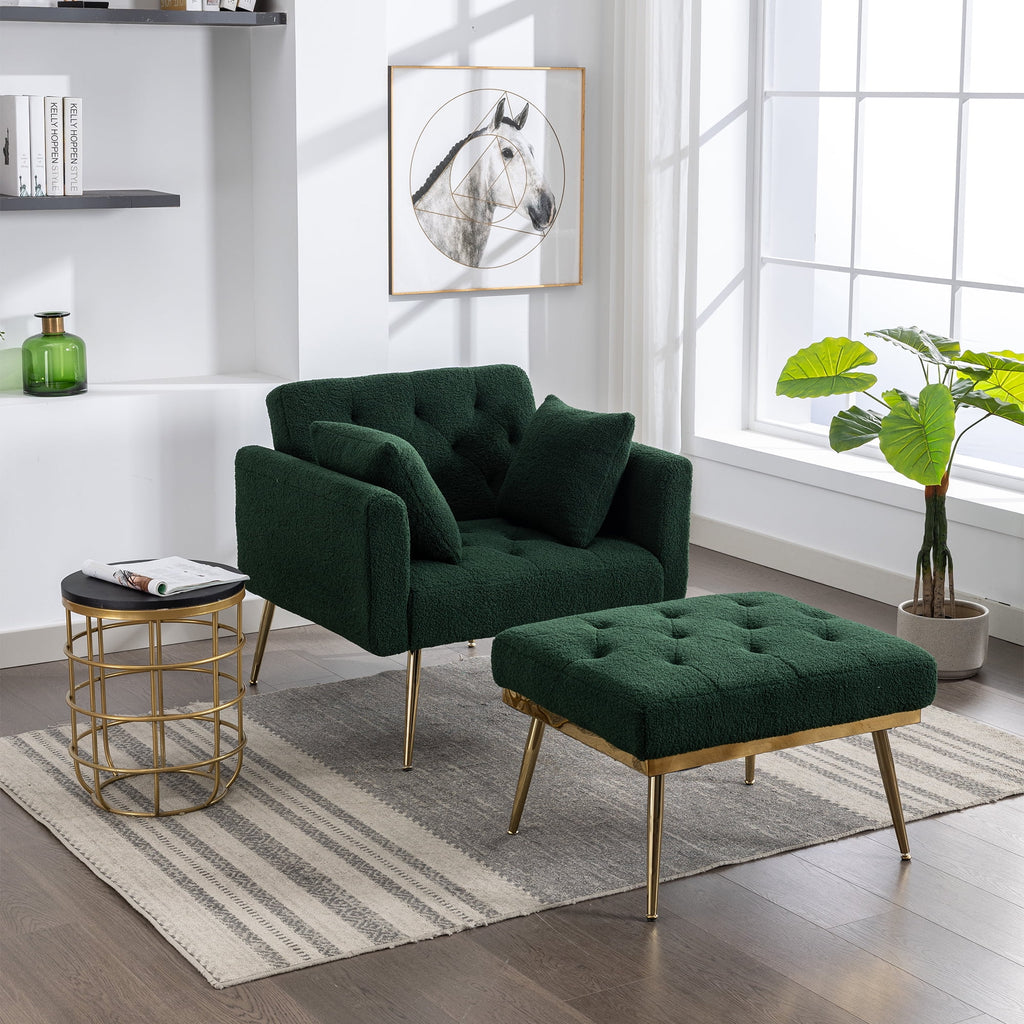 Green Tufted Accent Chair with Ottoman N6902