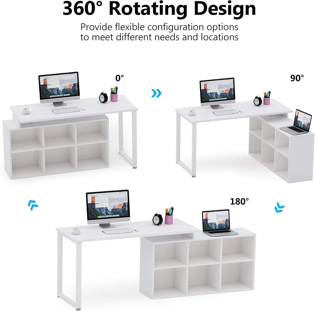 L-Shaped Computer Desk with Storage, 55 Inch Rotating Corner Office Desk O707