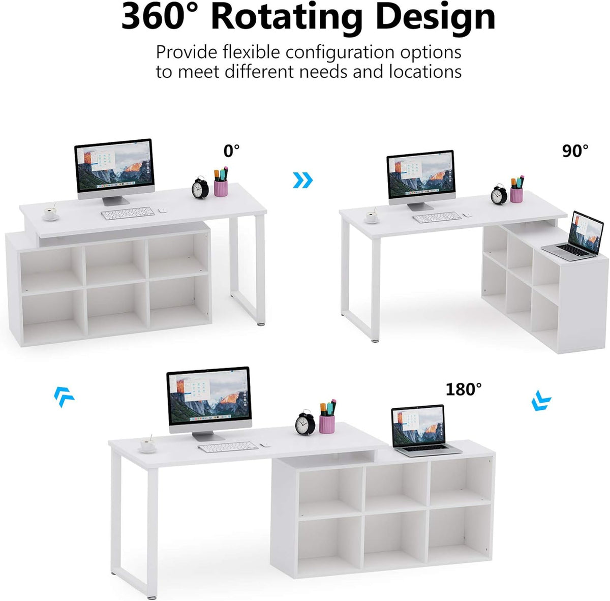 L-Shaped Computer Desk with Storage, 55 Inch Rotating Corner Office Desk O707