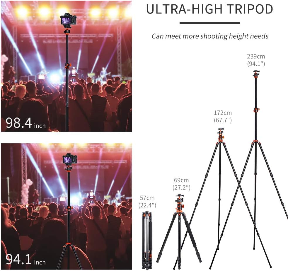 94 Inch 4 Section Aluminium Camera Tripod with 360 Degree Ball Head S474
