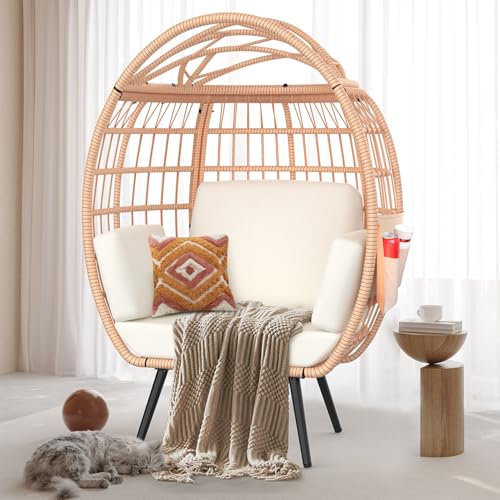 Oversized White Wicker Egg Chair with 4 Cushions D718888