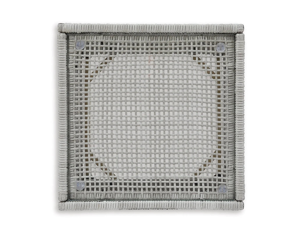 Gray Light Brown Resin Wicker End Table with Tempered Glass Tabletop O777