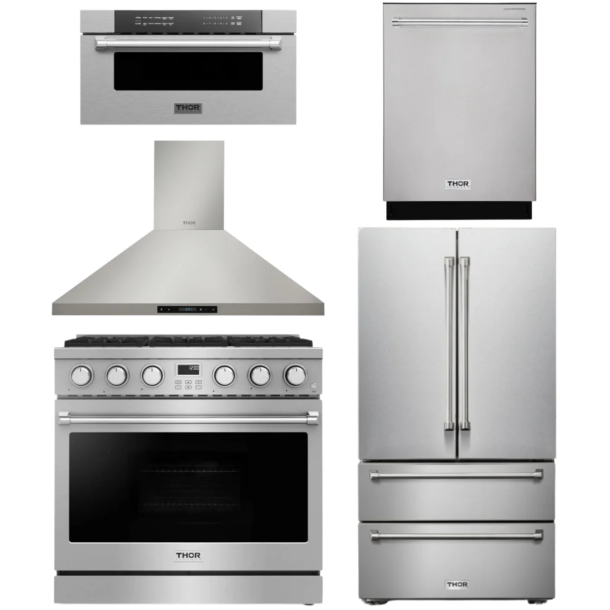 36 Gas Range, Range Hood, Refrigerator, Dishwasher and Microwave F21629