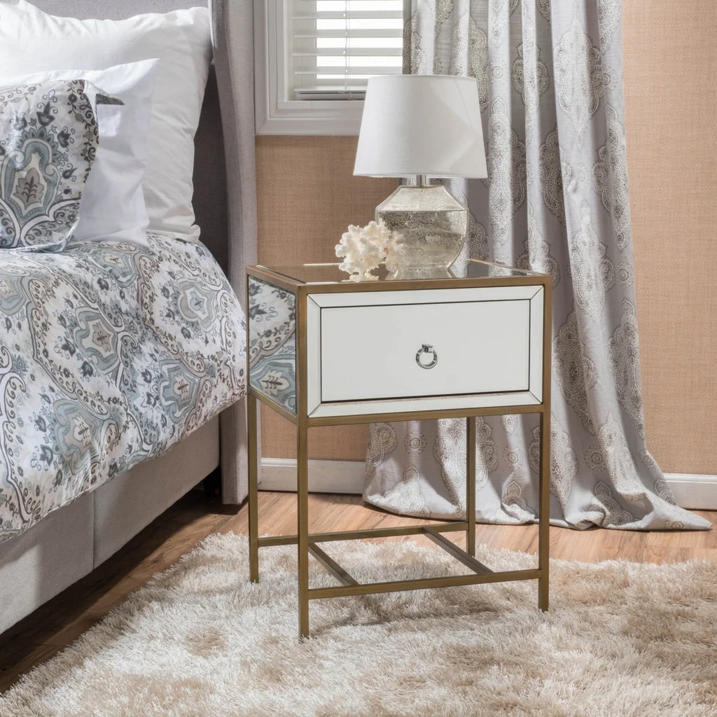 Mirrored Gold Single Drawer Side Table S540