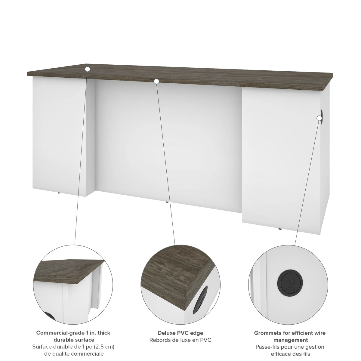 71W Desk Shell in Walnut Grey & White C58773