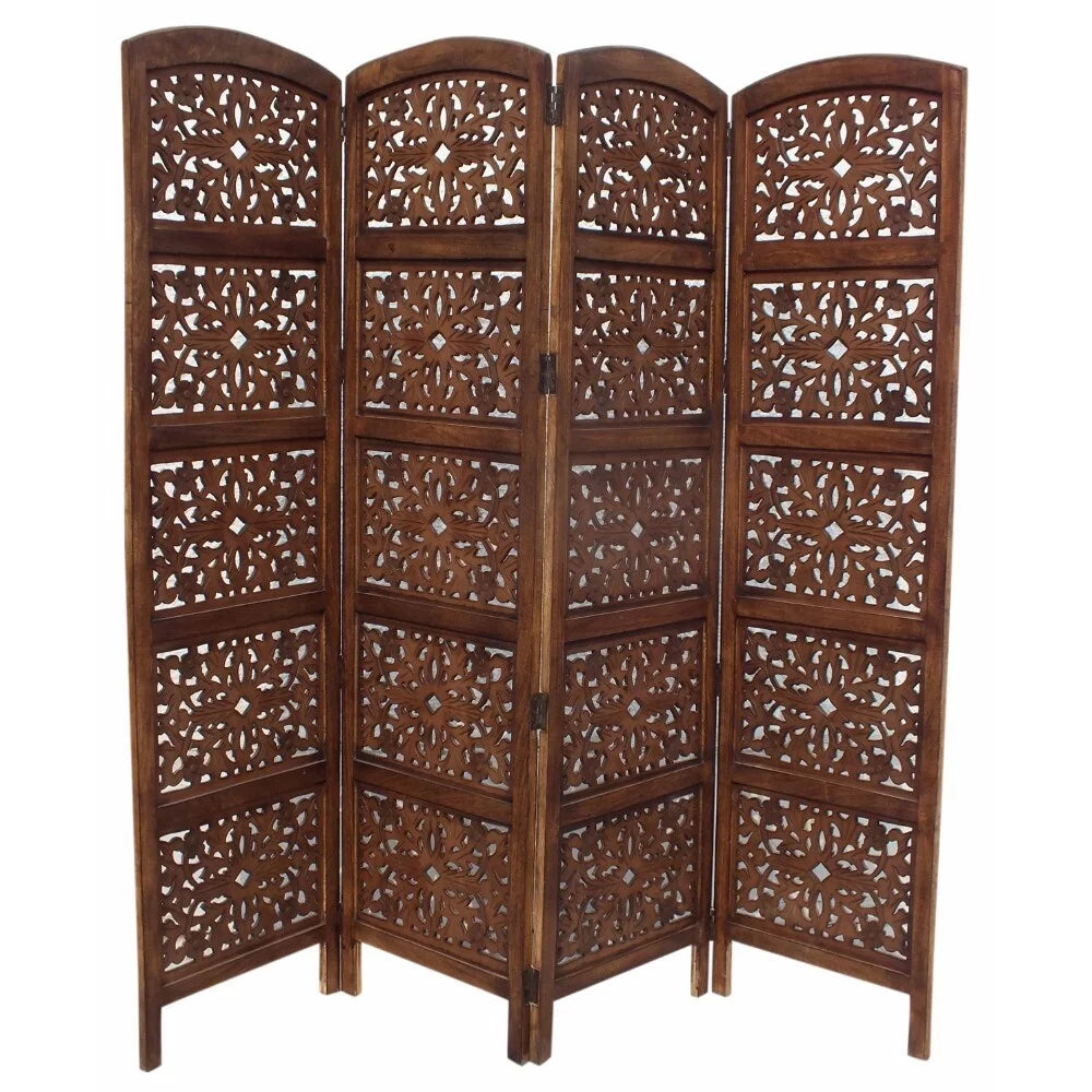 Foldable 4 Panel Mango Wood Room Divider Z858578