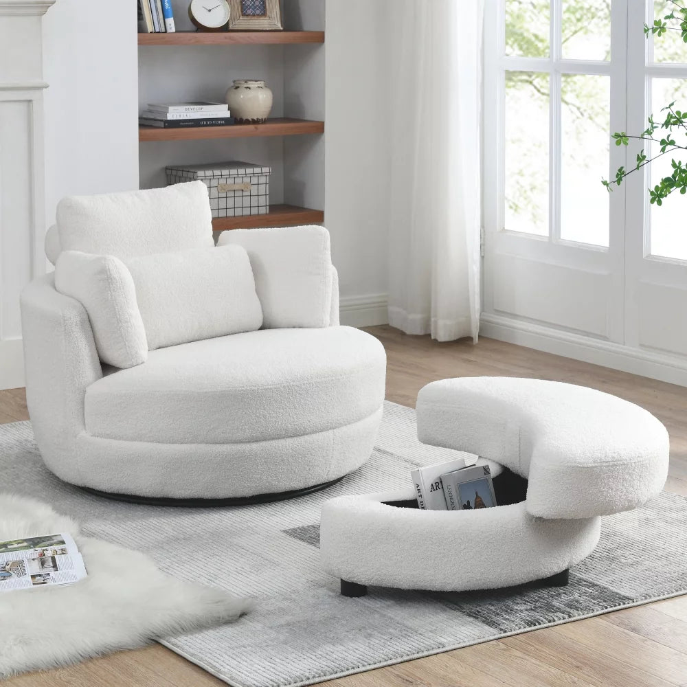 Oversized Swivel Barrel Chair with Ottoman and 4 Pillows G284