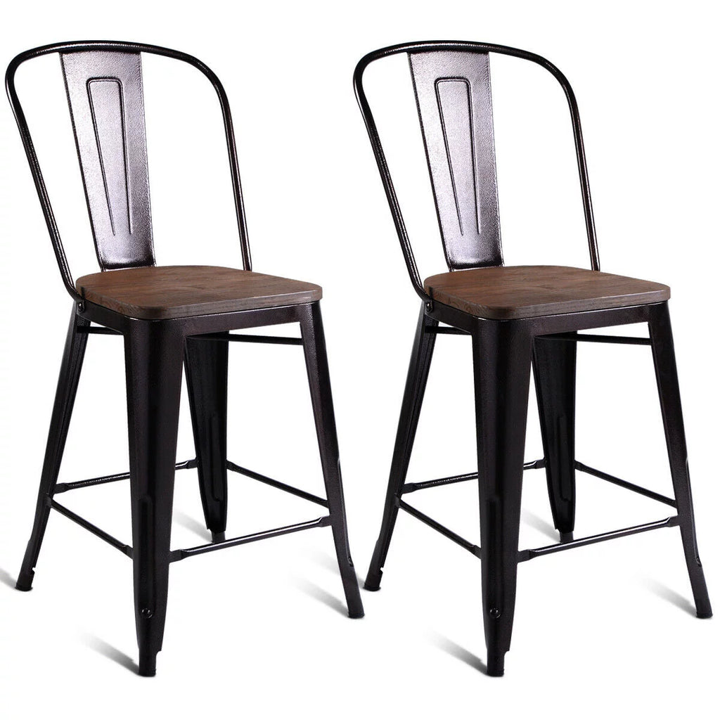 2 PC Metal Wood Counter Stool Z90975