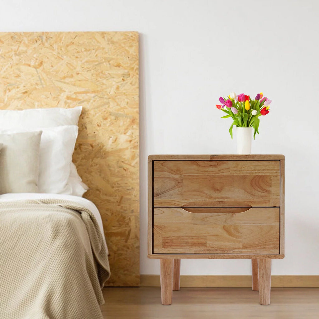 Mid Century Wood Nightstand with 2 Drawers R69606