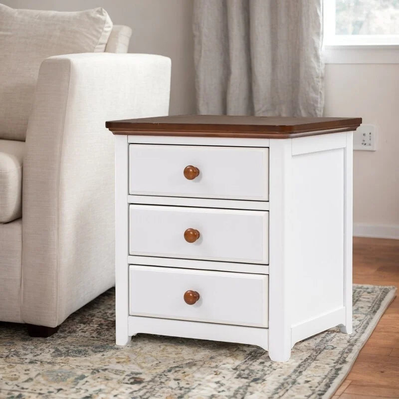 Solid Wood Nightstand with USB Charging Port and Three Drawers F5111
