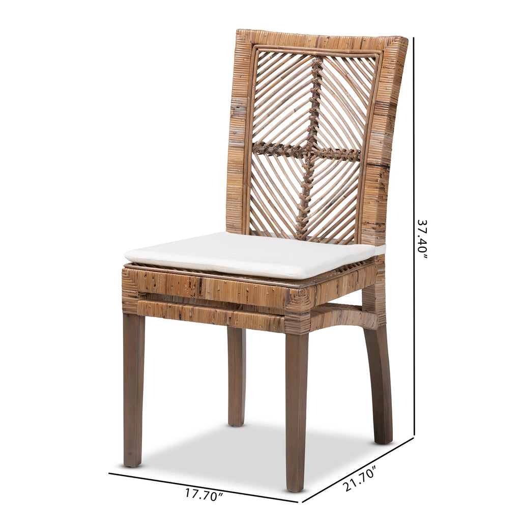Greywashed Natural Rattan and Mahogany Dining Chair with Cushion W187