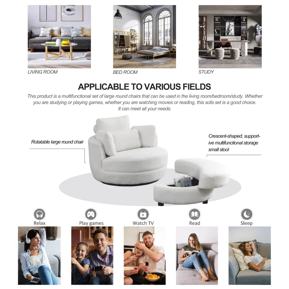 Oversized Swivel Barrel Chair with Ottoman and 4 Pillows G284