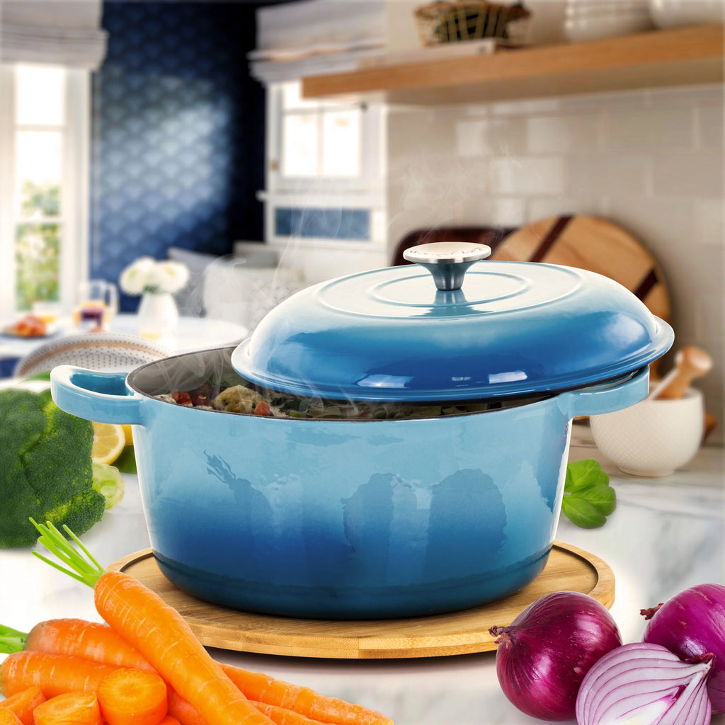 5 Quarts Blue Enameled Cast Iron Casserole with Lid T2375