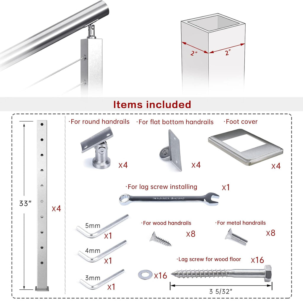 4 Pack Stainless Steel Cable Railing Post W9338