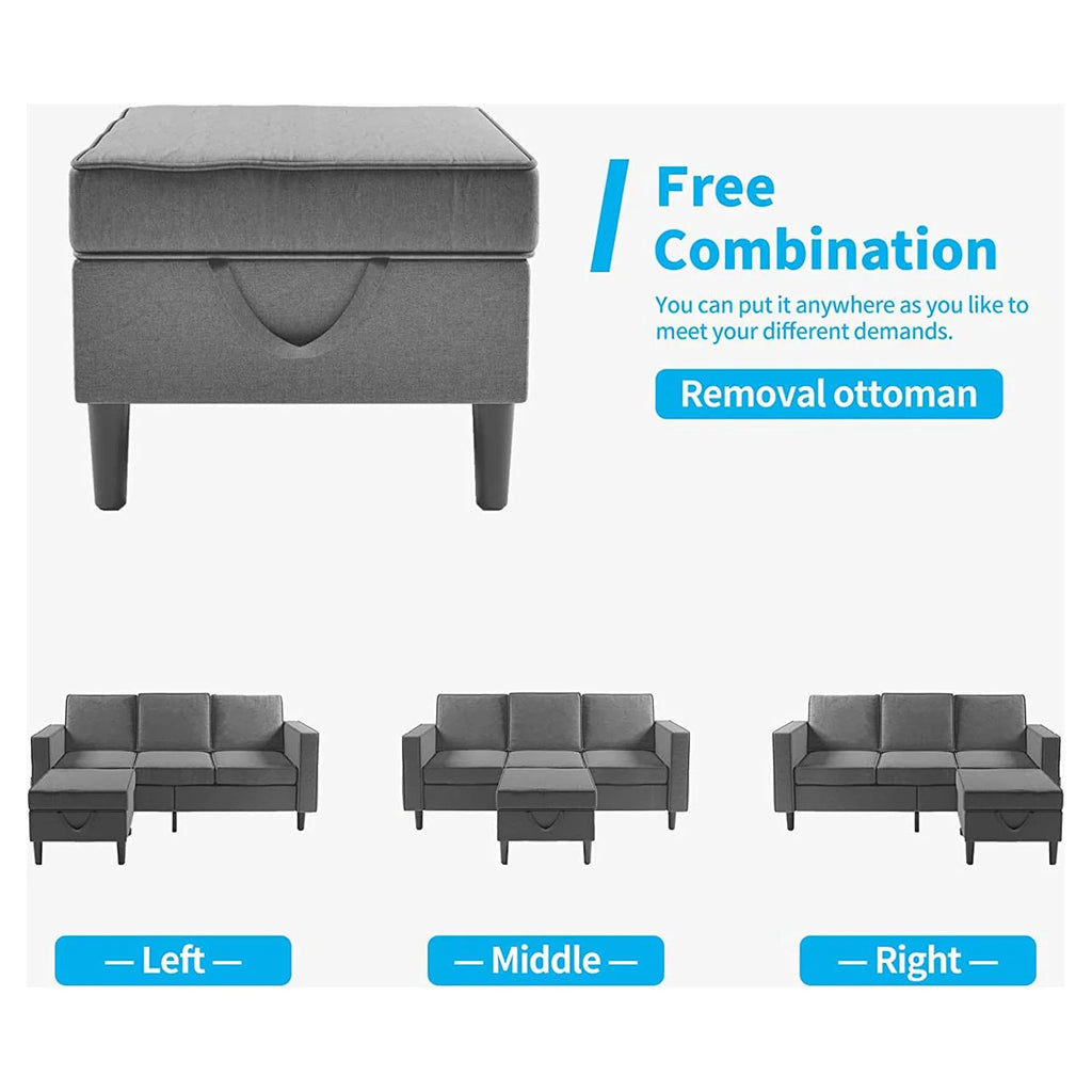 Beige 3 Pcs Convertible Sectional Sofa with Storage Ottoman W775538