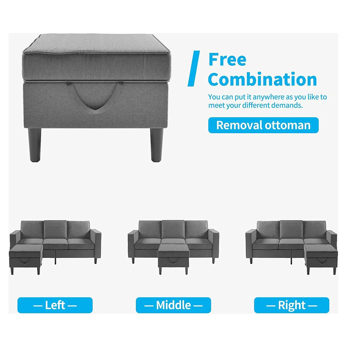 Beige 3 Pcs Convertible Sectional Sofa with Storage Ottoman W775538