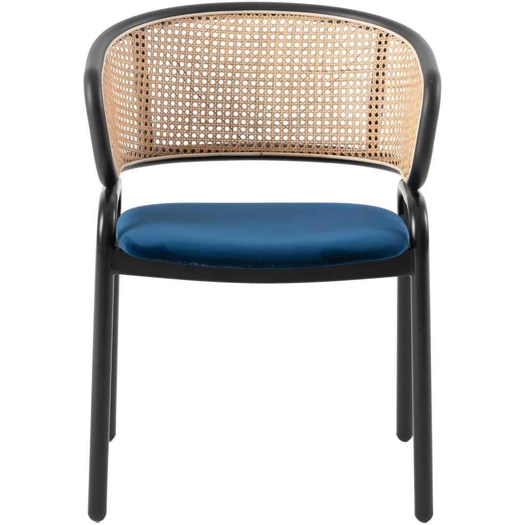 Navy Blue Velvet Wicker Dining Chair Set of 2 W44423