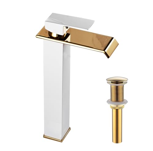White Gold Single Handle Vessel Sink Faucet with Pop Up Drain S8708