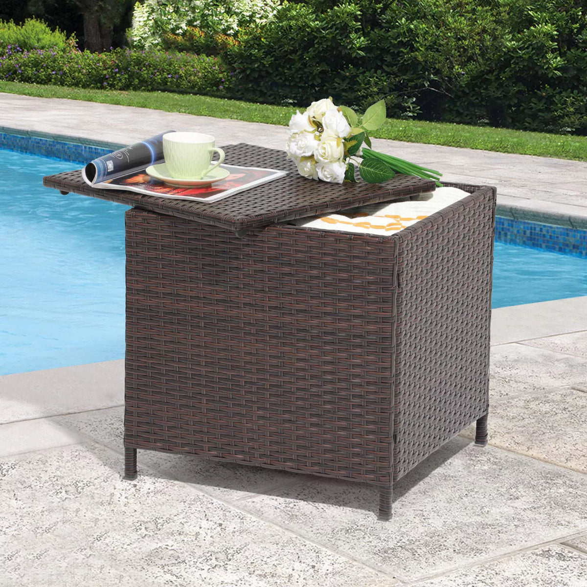 Brown Wicker Rattan Side Table with Iron Frame S377745